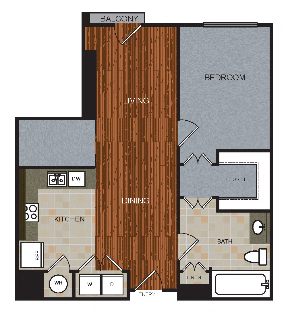 Floor plan for 1 bed, 1 bath, 818 sqft